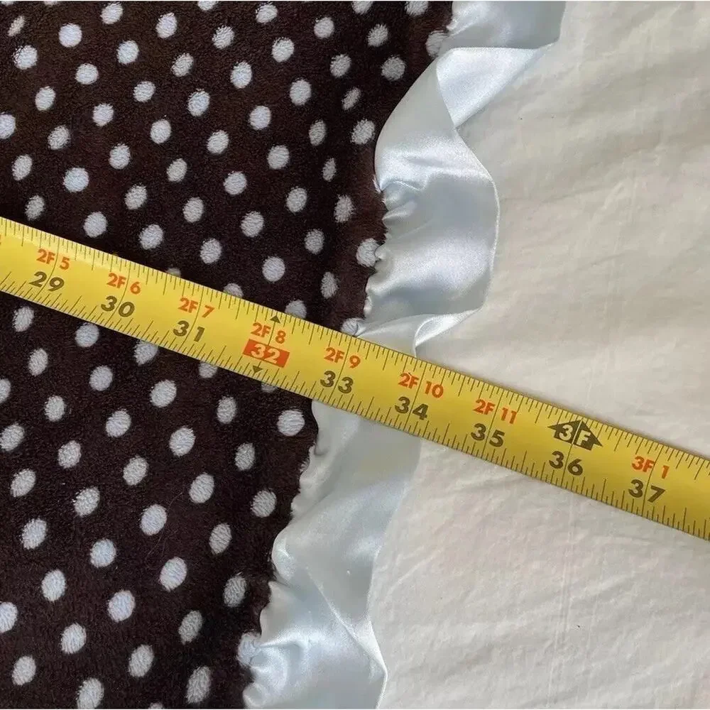 Max Daniel Polka Dot Baby Security Blanket Dark Brown Blue Ruffle Satin Trim